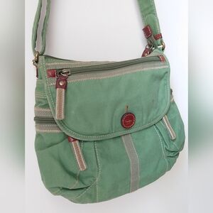 Fossil Crossbody Hobo bag in Green with inner Floral Paisley print, Bohemian